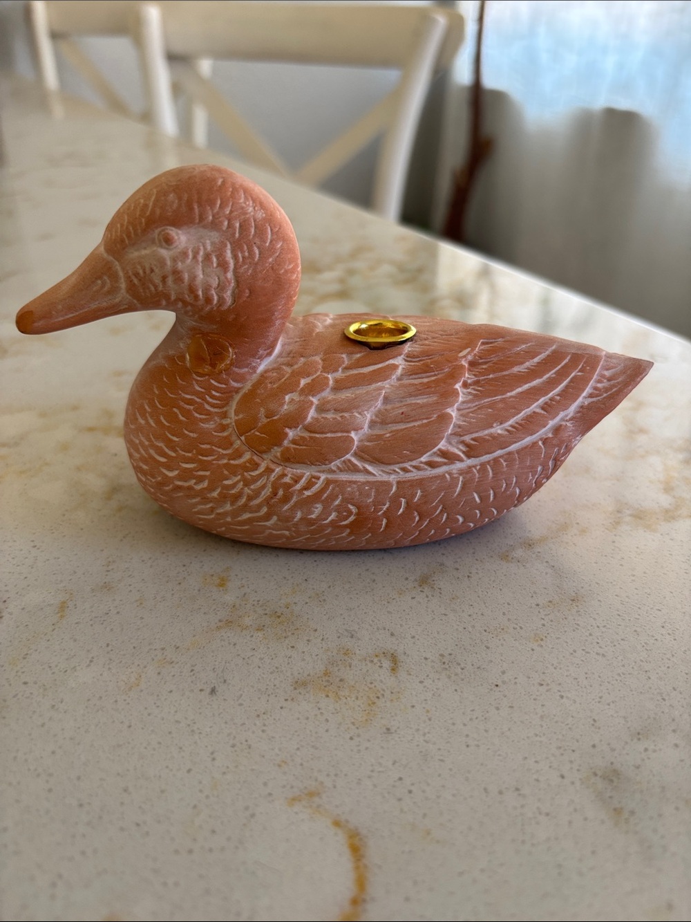 Vintage terra-cotta duck candle holder